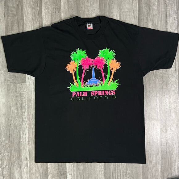 Vintage 90s Neon Palm Spring California Palm Tree Graphic XL - Picture 1 of 9